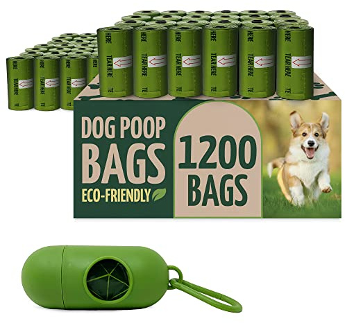 Reli. Biodegradable Dog Poop Bags w/Holder (1200 Count - 80 Rolls Bulk)