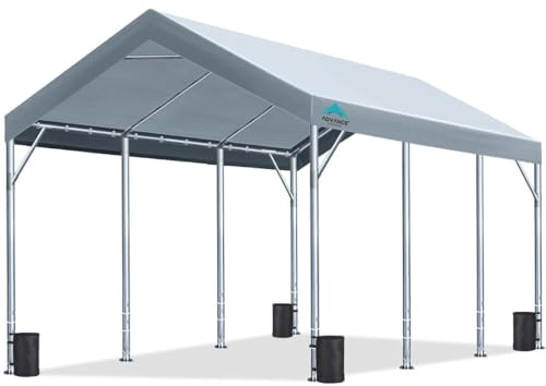 ADVANCE OUTDOOR 12x20 ft Canopy Garage Heavy Duty Carport Car Boat Shelter Party Tent, Adjustable Peak Height from 9.5ft to 11ft, Gray