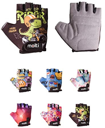 molti Fahrradhandschuhe Sporthandschuhe für Kinder Halbfinger Bike Fahrrad Handschuhe Wandern (M, Dinosaurier)