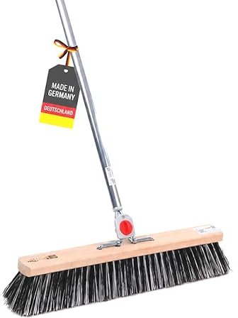 Profi OssiBlitz Straßenbesen 50cm mit 4-Loch-System Stiel Alustiel Besen | Aluminiumstiel 145cm Lang, Harte Borsten aus Kunststoff-Arenga, Für groben und feinen Schmutz, Kehrbesen, Straßenbesen