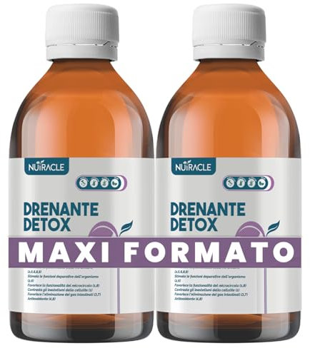 Nutracle Drenante Detox Depurativo Diuretico 200 ml da diluire - Anticellulite Forte Con Betulla, Uva Ursina, Ribes Nero, Equiseto, Ortica (200 ml (Confezione da 2), Thè alla Pesca)