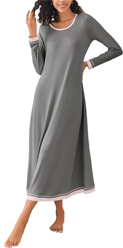 Ekouaer Camicia da Notte da Donna Maniche Lunga Camicia da Notte Camicia da Notte Grigio Scuro L