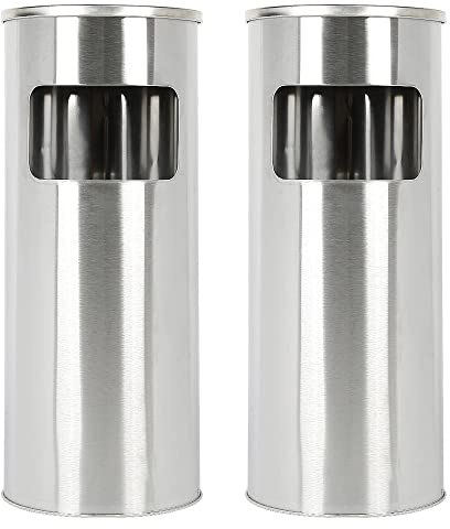 Pattumiera in acciaio inox cestino pattumiera a pedale contenitore rifiuti 30L rotondo, Pattumiera in Acciaio Inox con Portacenere per Esterni, Posacenere da Pavimento con Griglia (D'argento, 2)