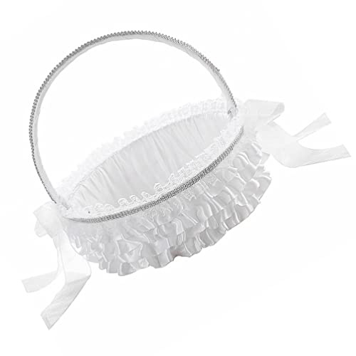 BESTonZON Blumenk?rbe Blumenkind Wei? Hochzeit Blumenkorb mit Spitze Hochzeitskorb Weiss M?dchen Korb Blumenkinder Korb Regalkorb Deko Korb f¨¹r Hochzeit Tischdeko M