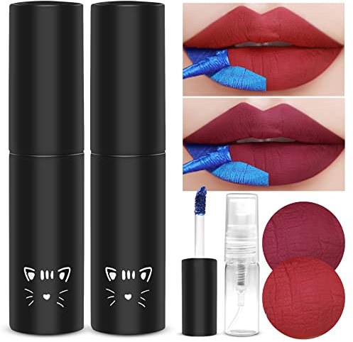 Prreal Lip Stain 2 Colour, Peel Off Lip Stain Lip Tint, Long Lasting Waterproof Liquid Lipstick with 3 ml Empty Spray Bottle, Non-Stick Cup Lip Stain Lip Makeup for Women Girls(03+05)