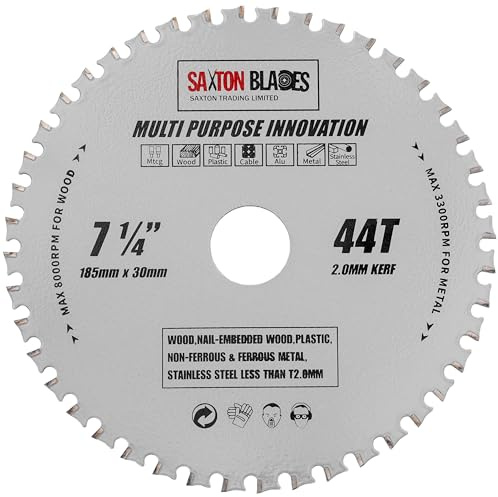 TCT18544TMPT Saxton TCT Multi Purpose Innovation Circular Saw Blade 185mm x 44T Wood and Metal fits Bosch Dewalt Ryobi Makita etc