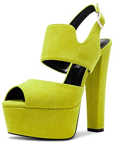 HEUIVZAR Mujer Chunky Ancho Alto High Plataforma Heel Abierta Punta Sandalias Correa Tobillo Cierre con Hebilla Fiesta Cute Zapatos Verde Lima 40 EU