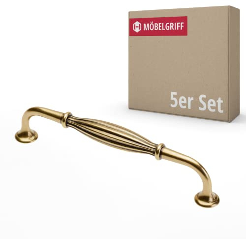 Gedotec Möbelgriff aus Metall | 5 Stück | Griffe für Küchenschränke inkl. Befestigungsmaterial | URS | Möbelgriffe Messing antik mit BA 128 mm | Türgriffe für Schränke - Schrankgriffe - Griffmulden