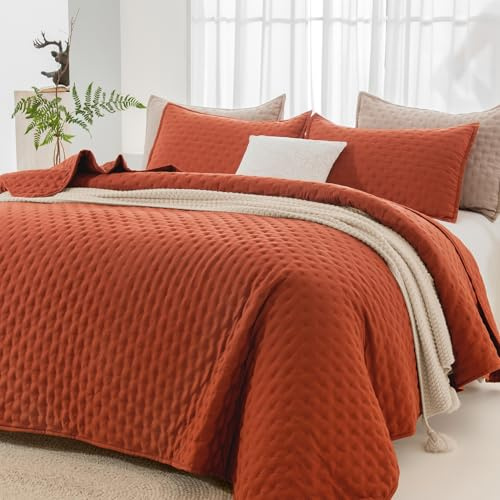 Andency Juego de ropa de cama naranja tostado tamaño queen (230 x 245 cm), colcha suave y ligera, colcha bohemia de verano terracota para todas las estaciones (edredón, fundas de almohada)
