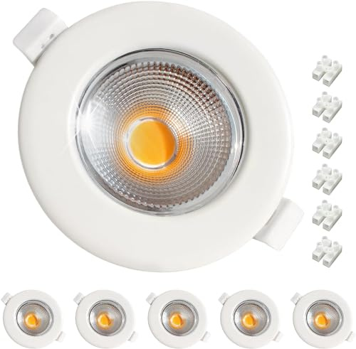 Wondlumi 6er LED Einbaustrahler 10W Dimmbar COB 2700K Weiß Ø65-88mm IP44 | LED Spots 230V Warmweiß 850lm 60° Abstrahlwinkel Deckenspots Flach 33mm Rund Matt für Küche Wohnzimmer Schlafzimmer Bad Flur