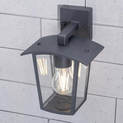 CGC Lighting Außenwandleuchte Schwarz Laterne Diffusor transparent LED IP44 E27 nach unten (Schwarz 2)