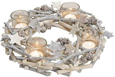 Generisch Adventskranz Adventsgesteck Weihnachten Kerzenhalter Kranz Natur 30 cm