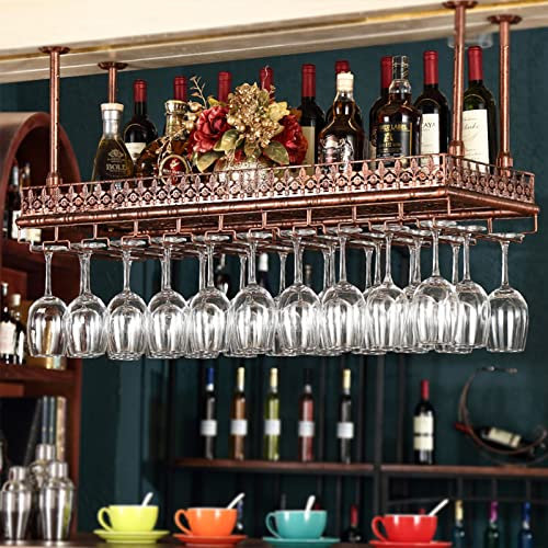 Generico Portabottiglie Portabottiglie Sottosopra per Bicchiere da Vino, Calici da Champagne Appesi in Ferro Vintage Portabottiglie Portabottiglie Decorazione da Soffitto Scaffale per Bar R