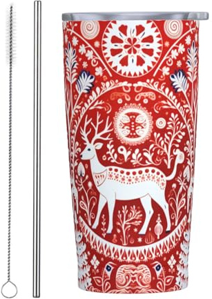 Vasos personalizados, tazas de acero inoxidable personalizadas de 20 onzas, taza de café de viaje aislada con tapa y botella de agua con pajita, regalo personalizado para familiares y amigos, renos de