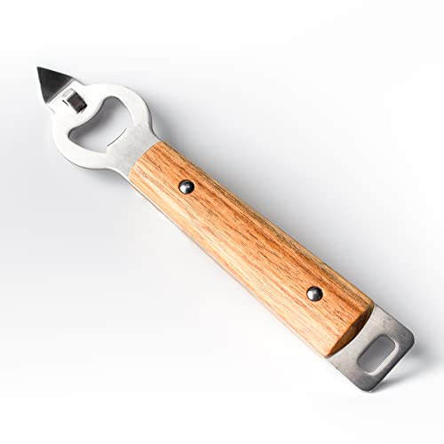 Abrelatas de acero inoxidable for cocina, mango Manual de madera de Acacia con orificio for colgar, perforador de botellas duradero, abridor de cerveza montado en la pared/159