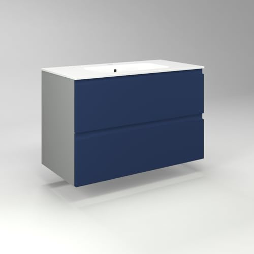 Diventa Modello Diva Star, Mobile Bagno sospeso 90cm con 2 cassetti spaziosi e lavabo dal design moderno, colore blu e grigio