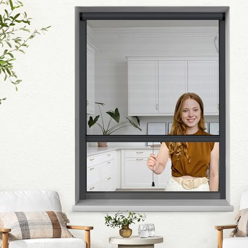 Jalousiescout Fliegengitter Insektenschutzrollo für Fenster, Fliegengitterrollo Insektenschutz mit Aluminium-Rahmen, robustes Fiberglas-Gewebe, anthrazit, B62xH100cm
