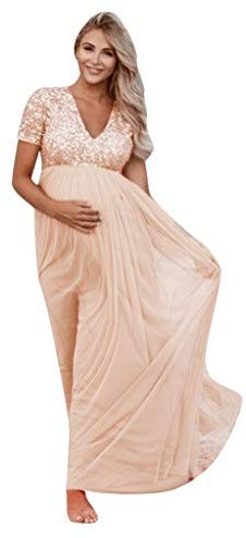Abiti Eleganti Donne Incinte, Abito in Chiffon Incinta Fotografia Puntelli Fancy Servizio Fotografico per Beach, Vestiti Donne Incinte Gonne fotografiche di maternità,Vestiti Premaman con (Pink, L)