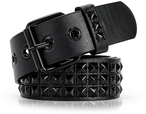 YA BELT Studded Belt for Women and Men Metal Punk Goth Belt Scene Style Cool Belts for Jeans (Black)