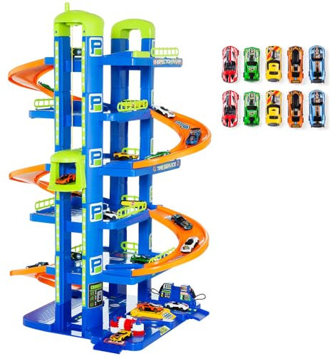 MOLTO | 6 piante parcheggi per bambini con garage, rampe, lavanderia, ascensore, stazione di benzina e area unta | Include 10 auto | Giocattoli educativi per bambini | + 3 anni