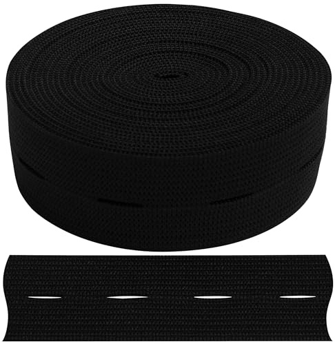 AERZETIX - C67390 - Elástico con ojal plano 2 metros - anchura 30mm - color negro - poliéster y látex - confección mercería costura ropa tela cinturón pantalones tejido