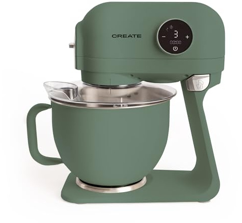 CREATE/DOWNMIX RETRO/Amasadora de rotación planetaria Verde Sage/Bowl 5L, cabezal inclinable, accesorios intercambiables, 6 velocidades, pantalla digital, 1200W