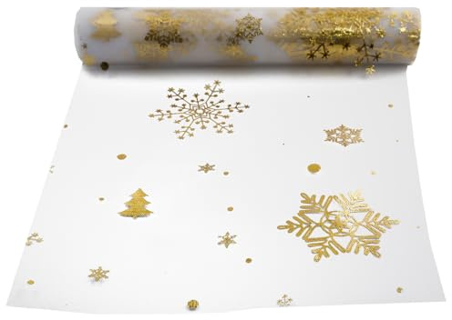 Tischläufer Weihnachten Gold 28cm×10m,Schneeflocken Weihnachtstischdecke | Weihnachtsdeko Tisch Glänzend Goldfolie Weihnachtstischläufer Rolle Küche Tisch Innen Party Dekoration