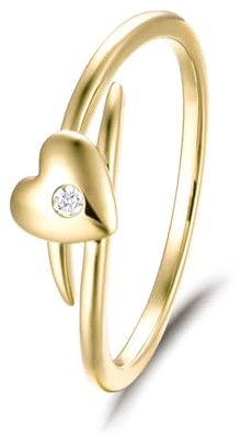 Skcess 18 Karat Gelbgold Partner Ringe Weiß Diamant Runden, Verlobungsringe Liebe Ring Damen Größe 50 (15.9)