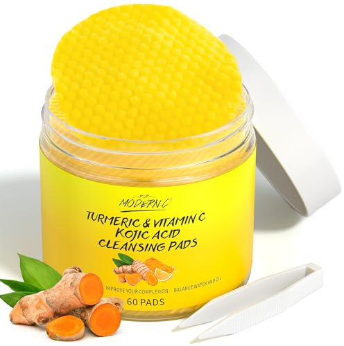 Tampons au Curcuma et à L'acide Kojique pour le Visage 60 Pièces, Exfoliants au Curcuma pour les Taches Brunes, Vitamine C pour Unifier le Teint