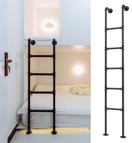 Hochbett Leiter Schwarz-weiße Leiter für Etagenbetten/ Innenausstiegsleiter für Den Keller, Individuelle Fluchtleiter für Fensterschacht, Dachbodenleiter mit Stufen, 100-180 Cm Hoch(Black,125cm/49)