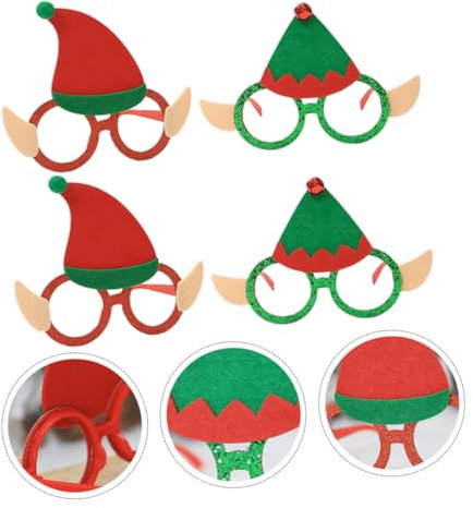 WATIIFUFU 4stücke Weihnachtsbrillen Für Junge Mädchen Lustige Dekorative Elf-partybrillen in Rot Und Grün Leichtes Kreatives Accessoire Für Kostüm Fotorequisiten Und Festliche Feiern