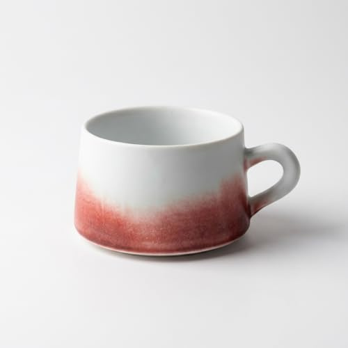 Small Handmade Ceramic Coffee Mug (260ml), Unique Rustic Two-Tone Glaze Cup for Flat White, Espresso & Tea, Artisan Stoneware, Minimalist Nordic Style (Burgundy/White)