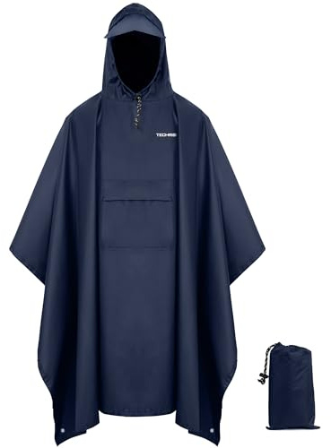 TechRise Waterproof Rain Poncho, Reusable Adult Rain Coat Lightweight Raincoat with Hood for Men and Women, 3-in-1 Multifunctional Rain Cape Jacket for Hiking, Camping and Outdoor Activities, One Size