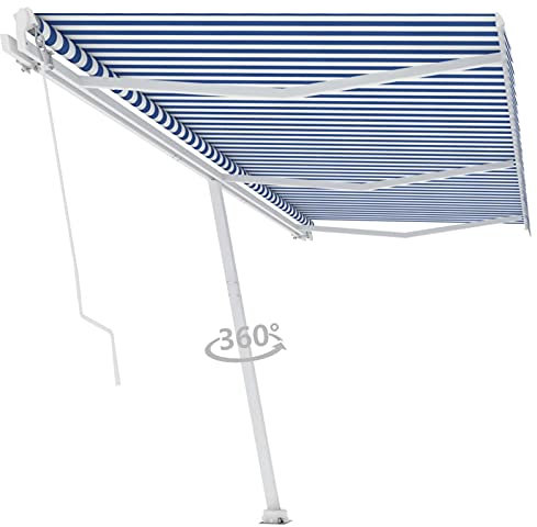 ShGaxin Standmarkise Einziehbar Handbetrieben, Balkon Markise, Sonnenschutz, Balkon überdachung, Terrassen-markisen, Sonnenmarkise, 600x300 cm Blau/Weiß