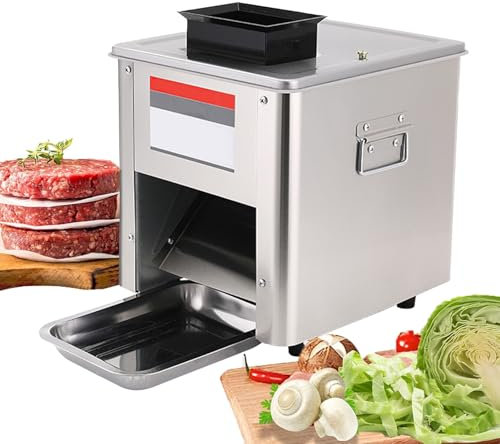 Cortadora de Carne de 850W, Cortadora de Carne Desmenuzada En Cubos, Cortadora de Cordero Eléctrica Comercial, Cortadora de Carne Comercial de Jamón y Pan con Bandeja,2.5mm