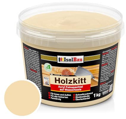 Isolbau - Holz-Spachtelmasse 1 kg - Holzspachtel Holzkitt Außen und Innen - Holz-Reparaturspachtel - Holzreparaturmasse - Holz-Fertigspachtel - Schnelltrocknend - Kiefer Mittel (Nr. 9)