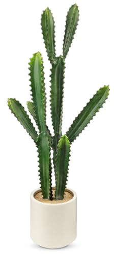 Oairse Plante artificielle de cactus - Grande plante artificielle dans un pot en céramique - Euphorbia Accruensis Cactus - Cactus artificiel pour la maison, le jardin, le bureau, la décoration, les