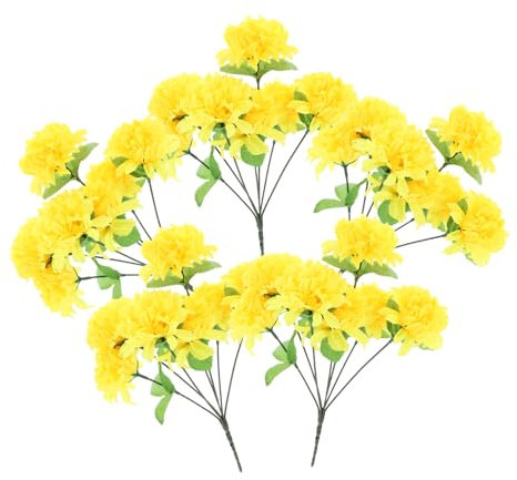 Homoyoyo Künstlicher Chrysanthemen Blumenstrauß Aus Stabilem Kunststoff 6 Stück-Bund Friedhofsblumen Für Außenbereich Gelber Grabblumenschmuck Mit Langlebigem Design