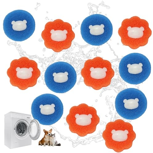 12 Stück Tierhaarentferner Waschmaschine, Wiederverwendbare Fusselbälle Waschmaschine, Anti-Wicklung Waschbälle, Anti Fussel Bälle Waschmaschine, Entfernt Tierhaare＆Fusseln(Blau+ Orange)