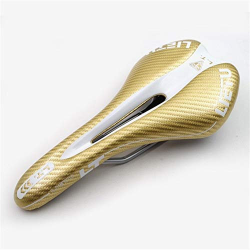 GBZIJIE Sattel,Sattel Fahrrad Fahrrad-Sattel-Straßen-Fahrrad-Leder Carbon Sattel Pad MTB Fahrrad-vorderes Kissen Radfahren Gel-Sitzabdeckung Fahrradteile(Gold White)