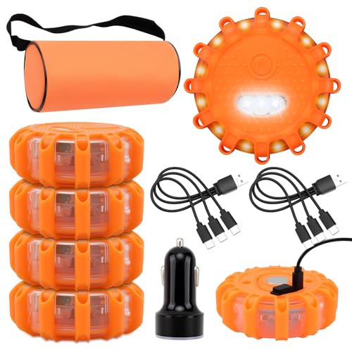 KAOLALI 6 luces de advertencia, resistentes al agua, con imán y gancho, luz giratoria LED con 9 modos de parpadeo, con bolsa y cable de carga 3 en 1, luz LED de advertencia para barco, barco marino