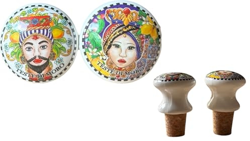 Dekorative Weinkorken, Dunkelbraun, Typ sizilianische Keramik, traditionell, mehrfarbig (Zitronenbrombeerköpfe)
