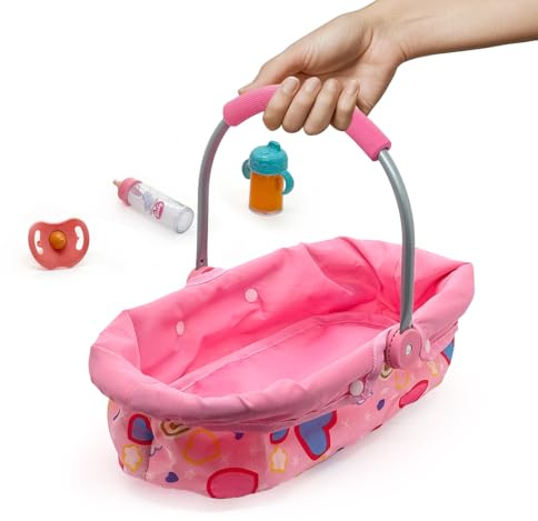Baby Doll Accessories Bassinet Portable Carrier with Milk Bottle for 8-12 Inch Baby Doll Crib Set Cradle Sleeping Basket Bed Toys