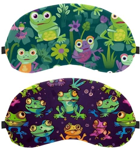 Bunte Frosch-Augenmaske, Schlafmaske für Seitenschläfer, weiche Schlafmaske für Damen und Herren, vollständige Lichtblockierung, kein Druck, Nacht-Augenbinde, 2 Stück