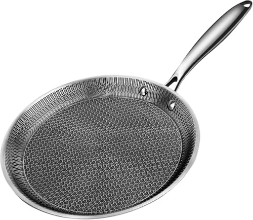 Non Stick Crepe Pan 30 cm– Triply Stainless Steel, Honeycomb Coating Frying Pan, Induction Base, Lightweight Pancake Pan for Omelets, Crepes, Steaks, Compatible with Gas, Electric & Induction