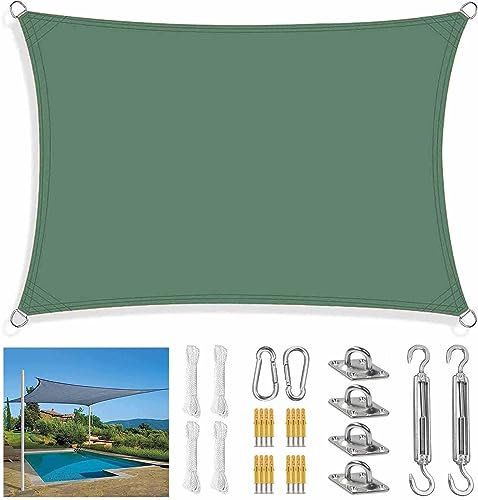Outdoor Carport Sunshade Awning 4x6M Dark Green UV Resistant Canopy with Fixing Kit & Guy Rope Perfect for Patios Gardens and Maximum Sun Protection.