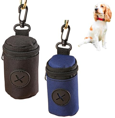 Dispensador Bolsas Caca Perro, Dispensador de Bolsas para Excrementos Perros, Soporte Excrementos Perros con Mosquetón(Azul Oscuro Y Negro)