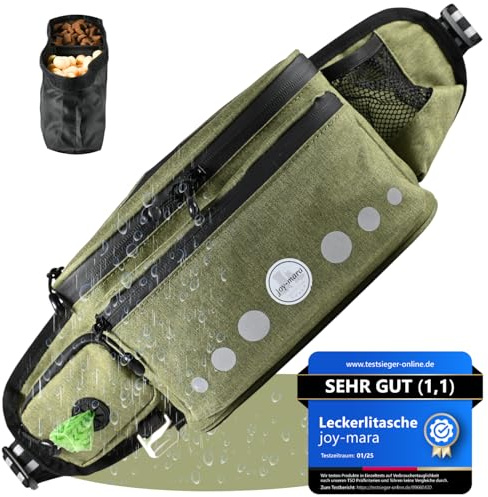 joy-mara Leckerlitasche für Hunde - wasserdichte Hunde Leckerlitasche & Bauchtasche Hundetraining, Gassi Tasche Hund mit Flaschenhalter, Futtertasche Hund mit Kotbeutelspender & Leckerlibeutel