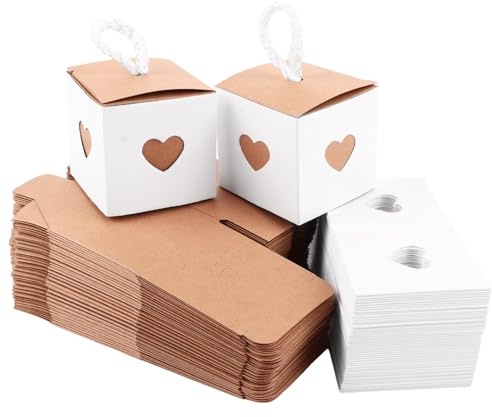 LDXDRU 100 Stück Geschenkbox Klein, 5.5x5.5x5.5CM Kleine Schachteln Kraftpapier mit Herz, Pralinenschachtel Pappschachteln mit Deckel, Gastgeschenke Geburtstag Hochzeit