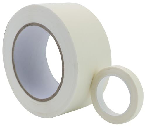 Cinta adhesiva de 50 mm x 50 m, cinta carrocero ancha, cinta adhesiva de pintor, blanco, con 1 rollo de cinta de 1 cm x 10 m, para libros y manualidades, para libros, papeles, paredes
